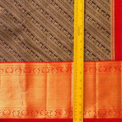 Dark Brown And Red Kanchipuram Silk Saree For Bridal Wear PV NYC 1388