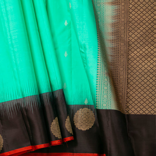 Seafoam Green And Black Kanchipuram Silk Saree For Office Wear PV MEN 125