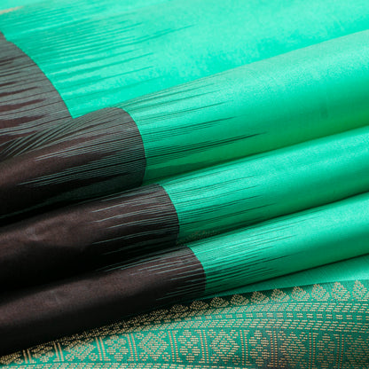 Seafoam Green And Black Kanchipuram Silk Saree For Office Wear PV MEN 125 - - Panjavarnam PV MEN 125