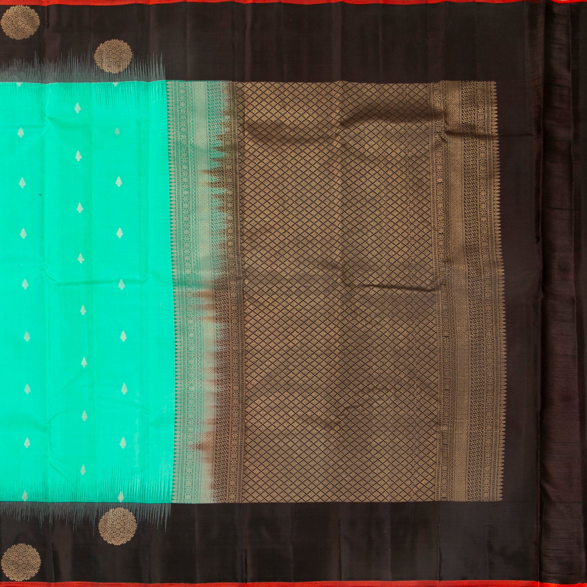 Seafoam Green And Black Kanchipuram Silk Saree For Office Wear PV MEN 125 - - Panjavarnam PV MEN 125