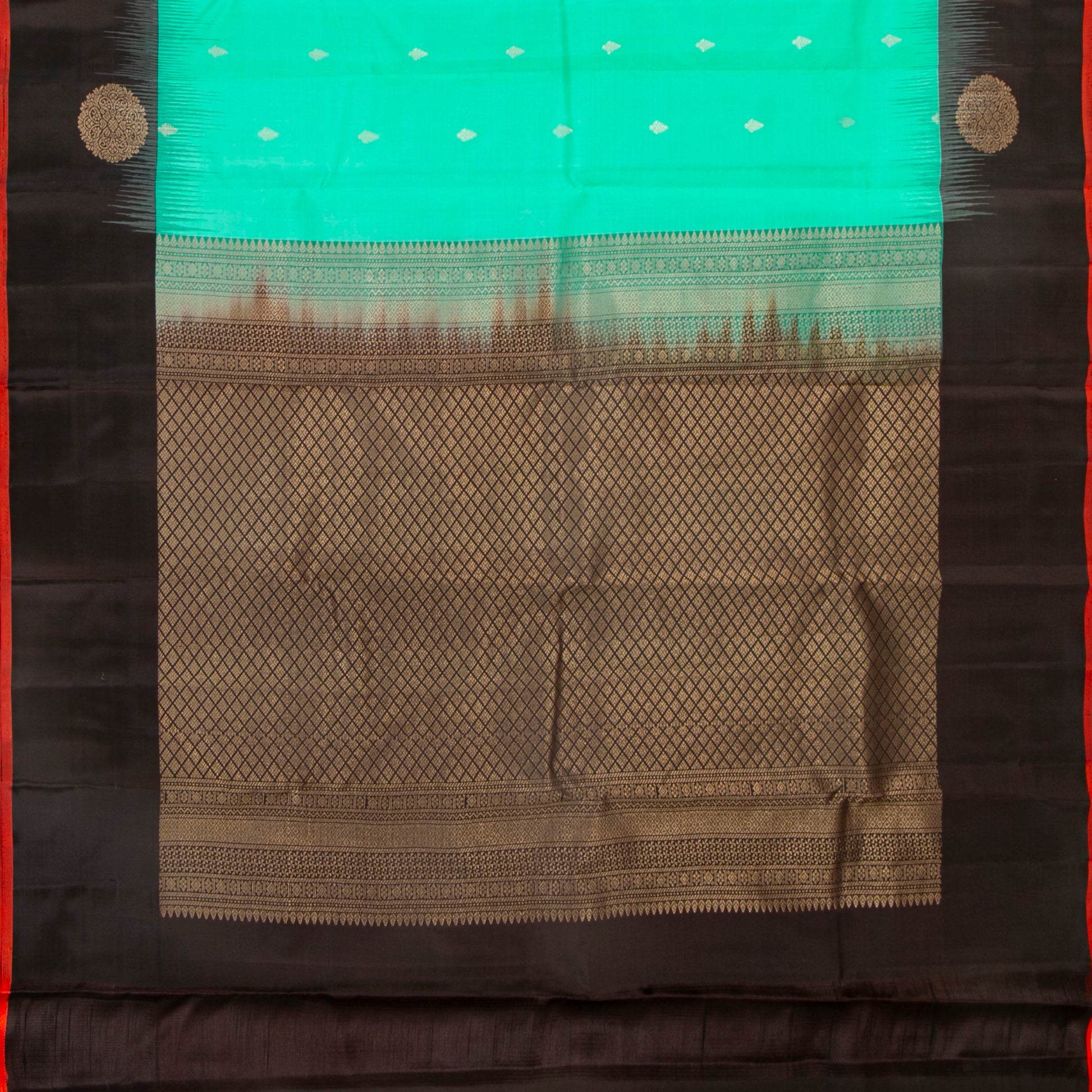 Seafoam Green And Black Kanchipuram Silk Saree For Office Wear PV MEN 125 - - Panjavarnam PV MEN 125