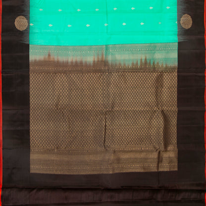 Seafoam Green And Black Kanchipuram Silk Saree For Office Wear PV MEN 125 - - Panjavarnam PV MEN 125