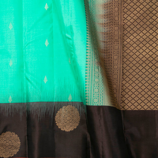 Seafoam Green And Black Kanchipuram Silk Saree For Office Wear PV MEN 125