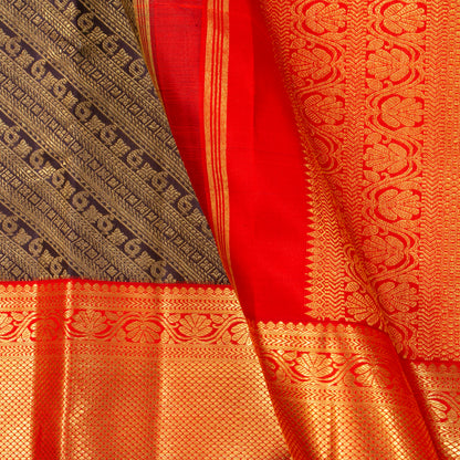 Dark Brown And Red Kanchipuram Silk Saree For Bridal Wear PV NYC 1388