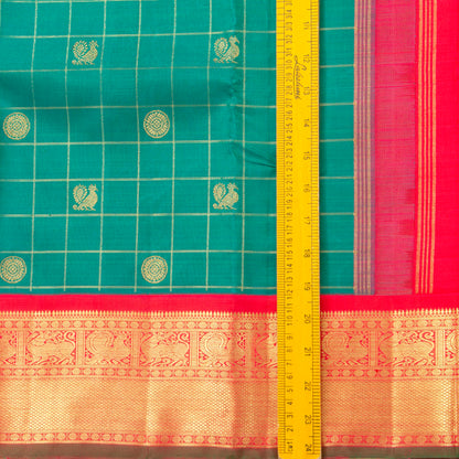 Turquoise Green And Red Kanchipuram Silk Saree With Korvai Contrast Border For Wedding Wear PV NYC 1268