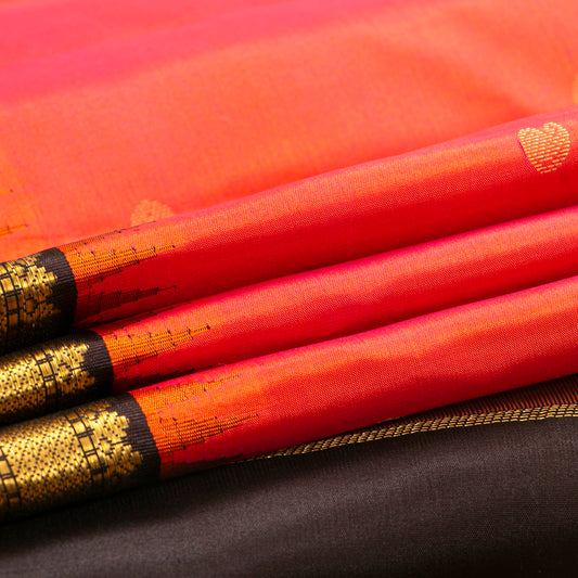 Red And Orange Dual Tone Kanchipuram Silk Saree With Temple Korvai Border For Festive Wear PV MEN 131