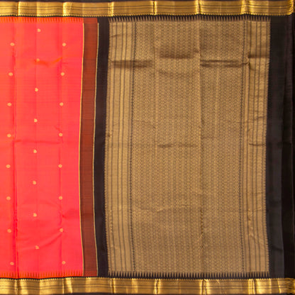 Red And Orange Dual Tone Kanchipuram Silk Saree With Temple Korvai Border For Festive Wear PV MEN 131 - Silk Sari - Panjavarnam PV MEN 131