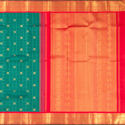 Turquoise Green And Red Kanchipuram Silk Saree With Korvai Contrast Border For Wedding Wear PV NYC 1268