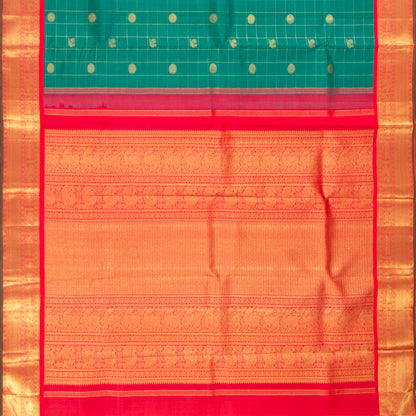 Turquoise Green And Red Kanchipuram Silk Saree With Korvai Contrast Border For Wedding Wear PV NYC 1268