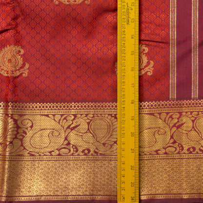 Maroon And Orange Kanchipuram Silk Saree With Jacquard Work For Bridal Wear PV NYC 1350