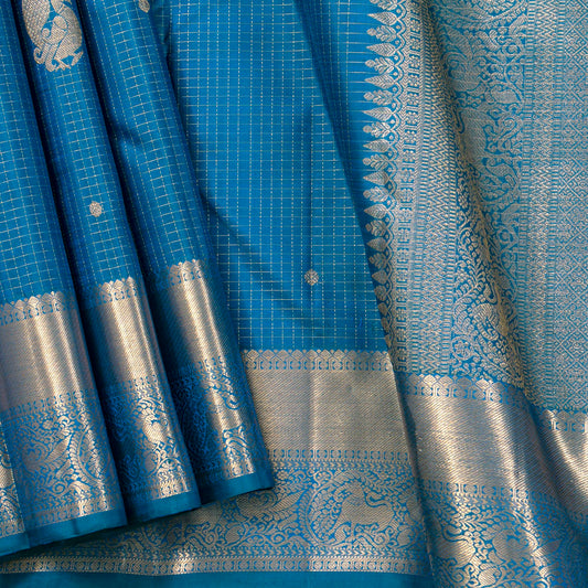 Blue Kanchipuram Silk Saree For Festive Wear PV MEN 300 - Silk Sari - Panjavarnam PV MEN 300