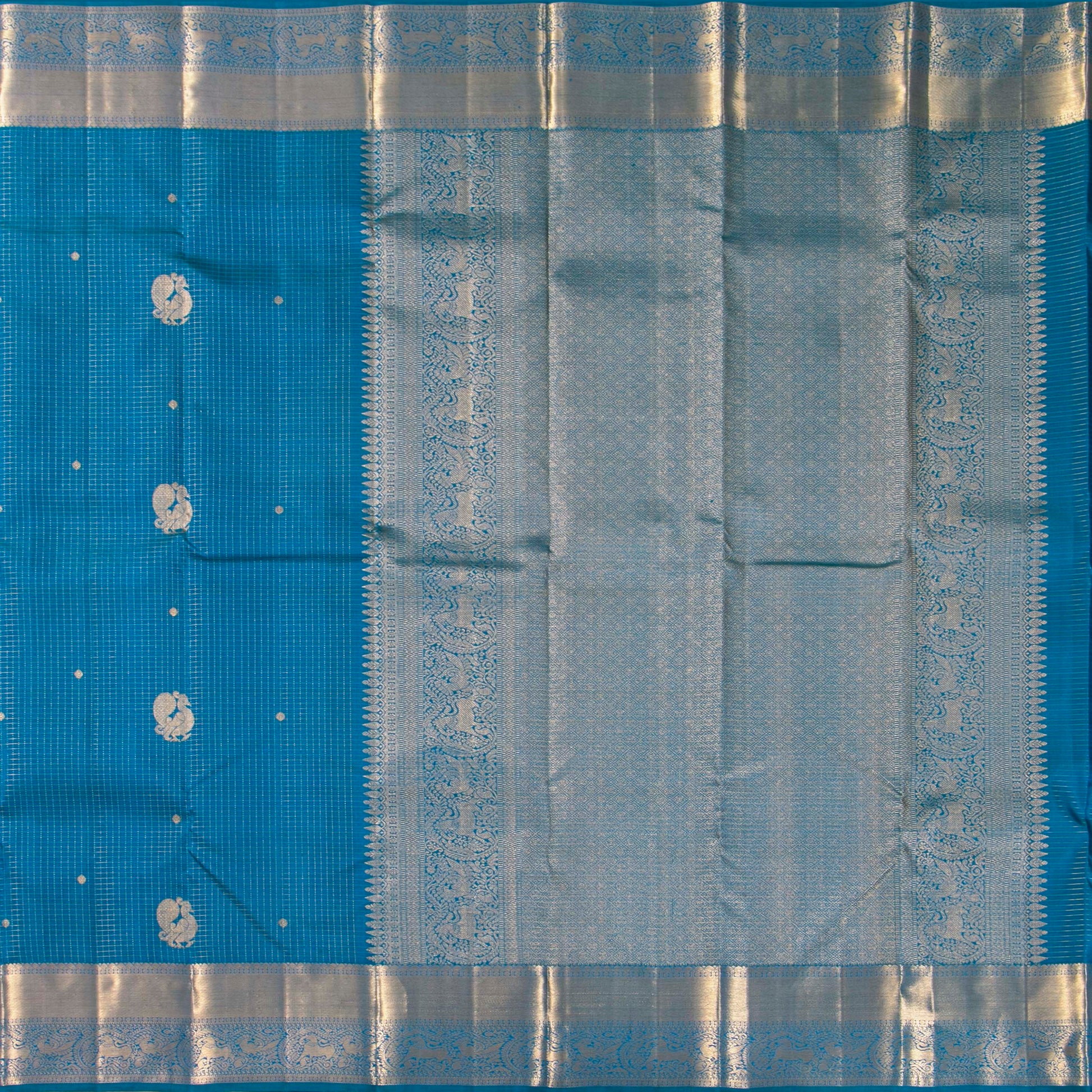 Blue Kanchipuram Silk Saree For Festive Wear PV MEN 300 - Silk Sari - Panjavarnam PV MEN 300