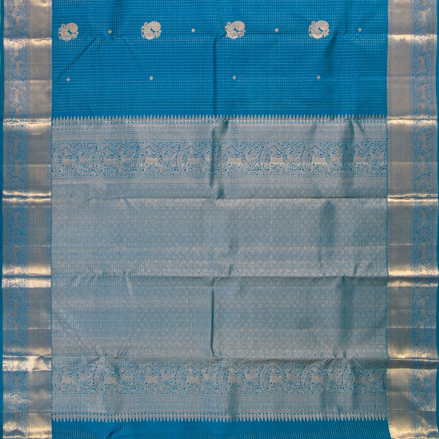 Blue Kanchipuram Silk Saree For Festive Wear PV MEN 300 - Silk Sari - Panjavarnam PV MEN 300