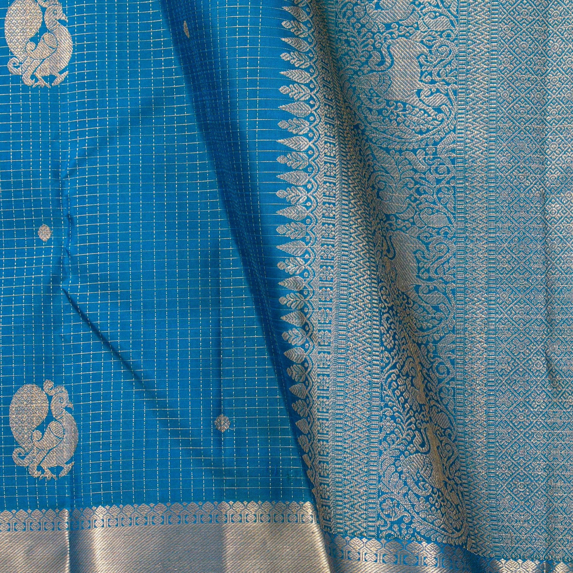 Blue Kanchipuram Silk Saree For Festive Wear PV MEN 300 - Silk Sari - Panjavarnam PV MEN 300