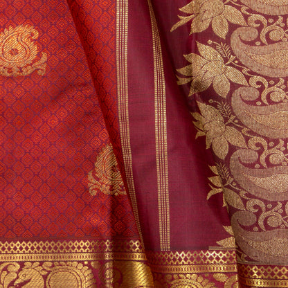 Maroon And Orange Kanchipuram Silk Saree With Jacquard Work For Bridal Wear PV NYC 1350