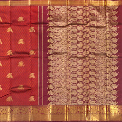 Maroon And Orange Kanchipuram Silk Saree With Jacquard Work For Bridal Wear PV NYC 1350