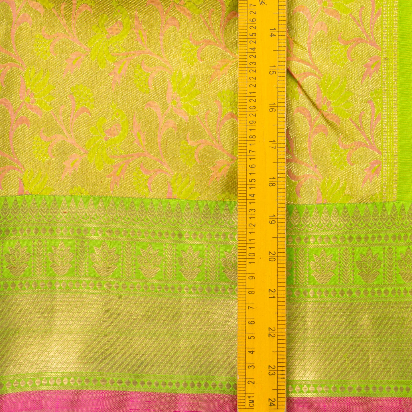 Light Green Kanchiupram Silk Saree With Pink Thread Work For Bridal Wear PPV NYC 1370