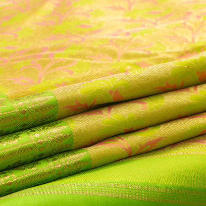 Light Green Kanchiupram Silk Saree With Pink Thread Work For Bridal Wear PPV NYC 1370