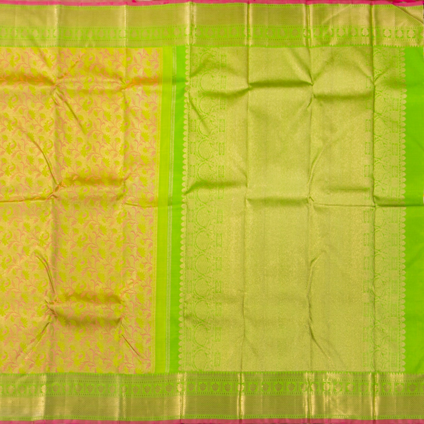 Light Green Kanchiupram Silk Saree With Pink Thread Work For Bridal Wear PPV NYC 1370