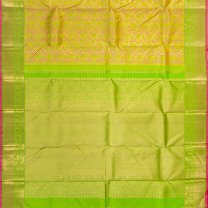 Light Green Kanchiupram Silk Saree With Pink Thread Work For Bridal Wear PPV NYC 1370