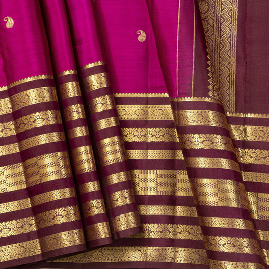 Magenta And Brown Kanchipuram Silk Saree For Festive Wear PV MEN 290