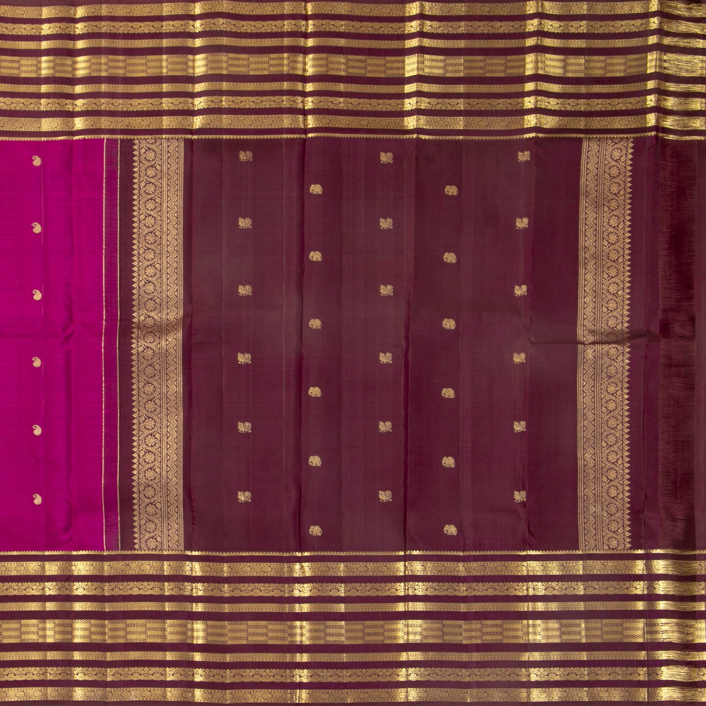 Magenta And Brown Kanchipuram Silk Saree For Festive Wear PV MEN 290