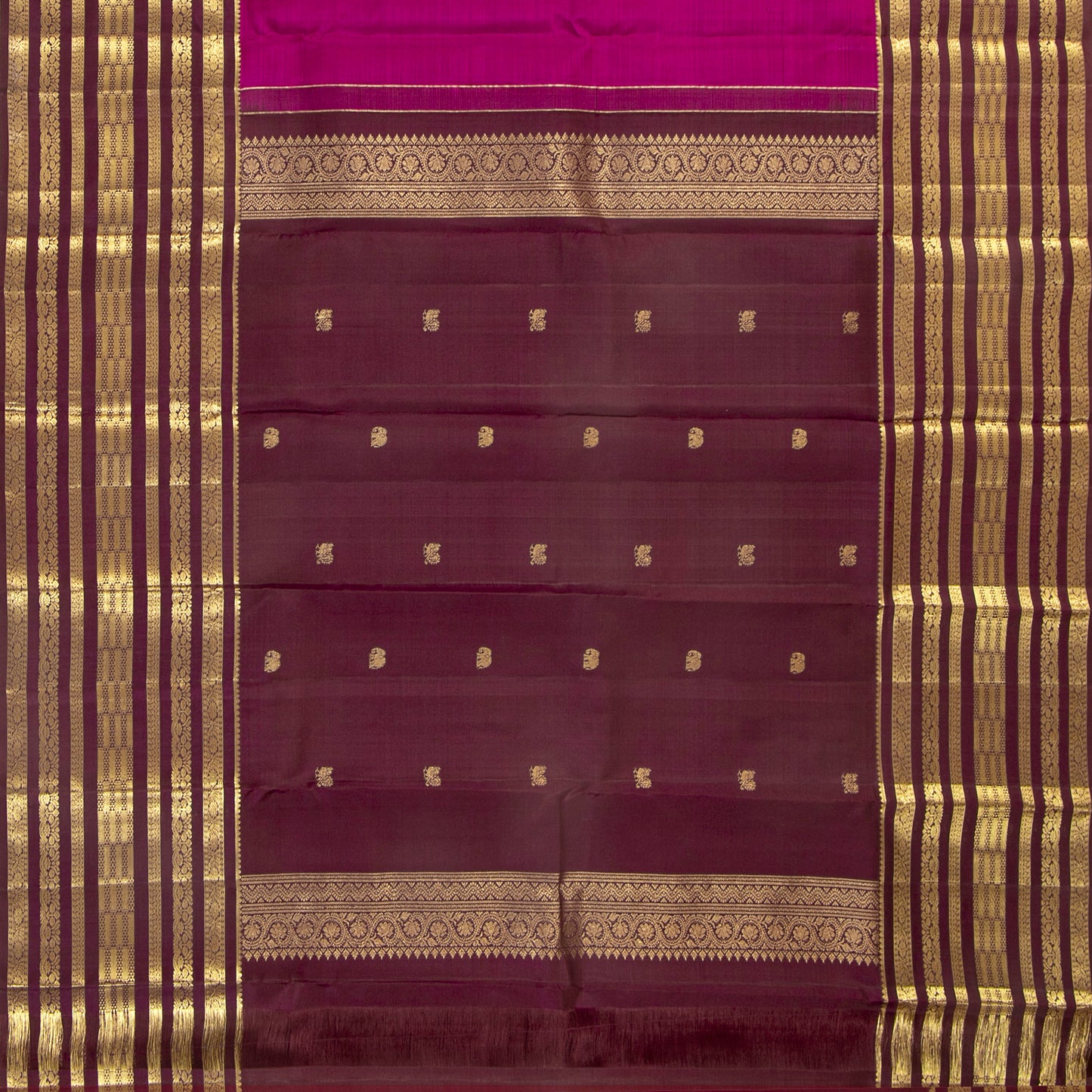 Magenta And Brown Kanchipuram Silk Saree For Festive Wear PV MEN 290