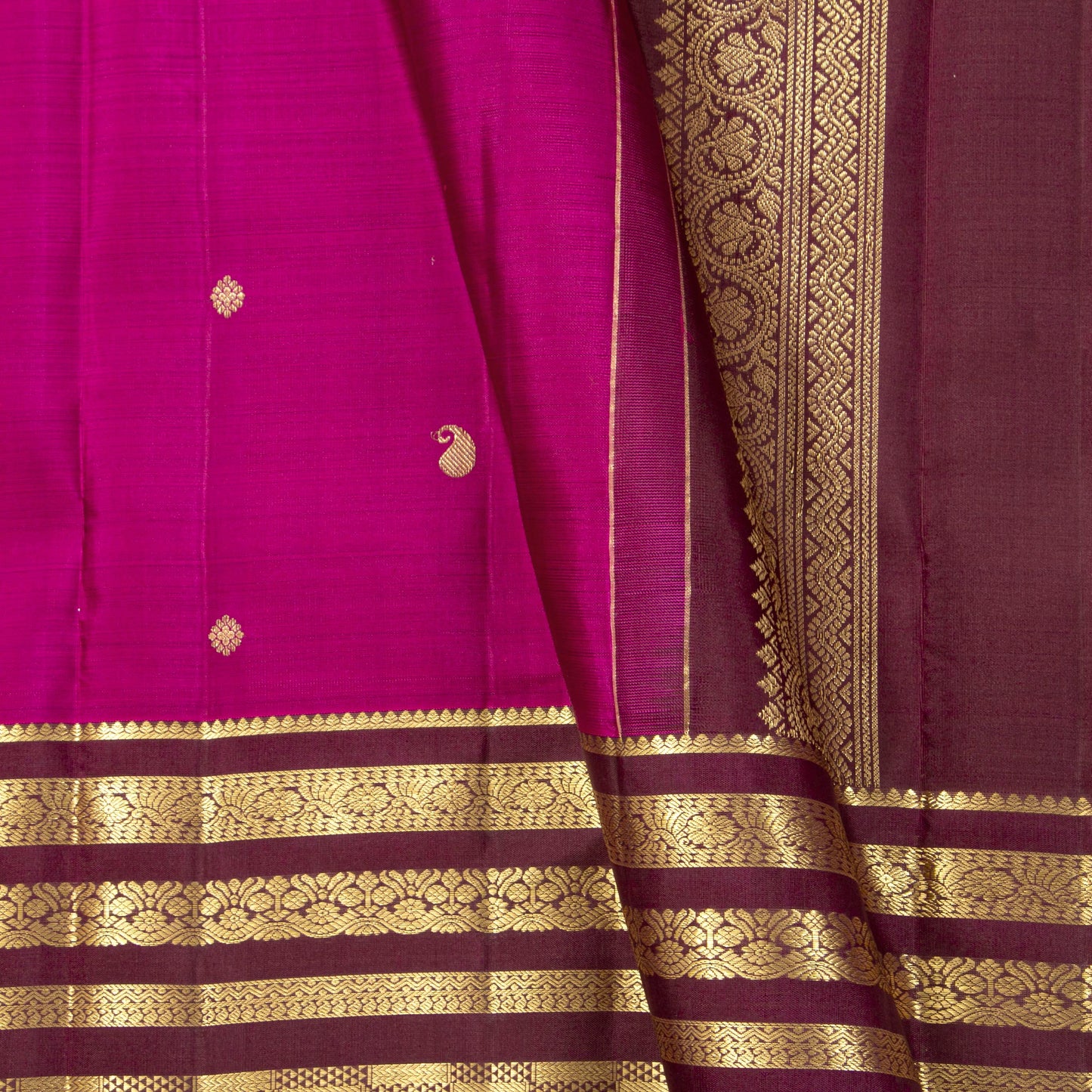 Magenta And Brown Kanchipuram Silk Saree For Festive Wear PV MEN 290