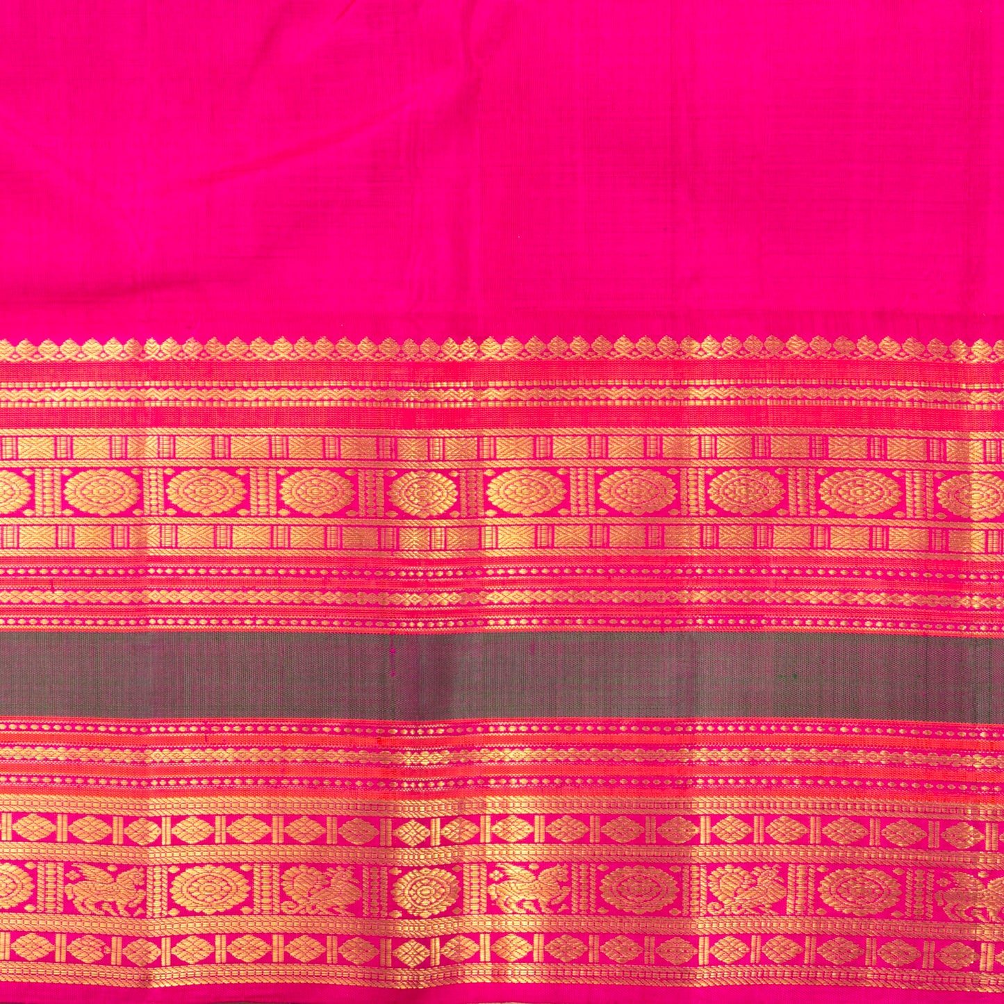 Turquoise Green And Pink Kanchipuram Silk Saree With Checks For Wedding Wear PV NYC 1418