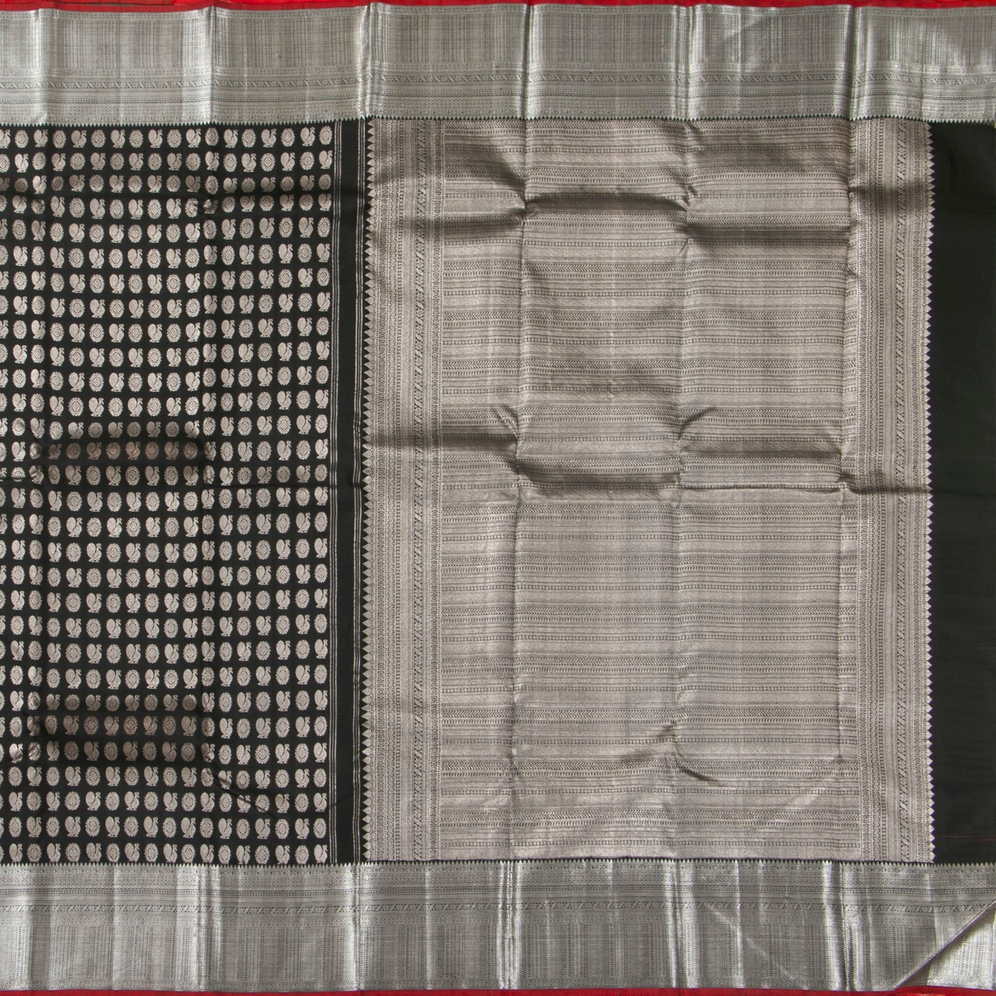 Black Kanchipuram Silk Saree With Silver Zari For Bridal Wear PV NYC 1365