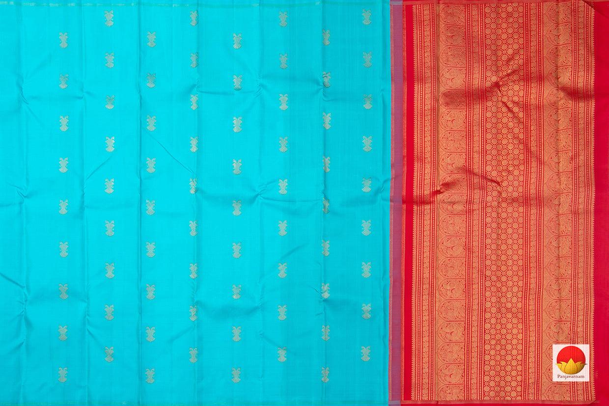 Ananda Blue Borderless Kanchipuram Silk Saree With Ganda Berunda Motifs Handwoven Pure Silk Pure Zari For Wedding Wear PV GTA 36 - Silk Sari - Panjavarnam