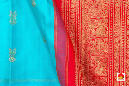 Ananda Blue Borderless Kanchipuram Silk Saree With Ganda Berunda Motifs Handwoven Pure Silk Pure Zari For Wedding Wear PV GTA 36 - Silk Sari - Panjavarnam PV GTA 36