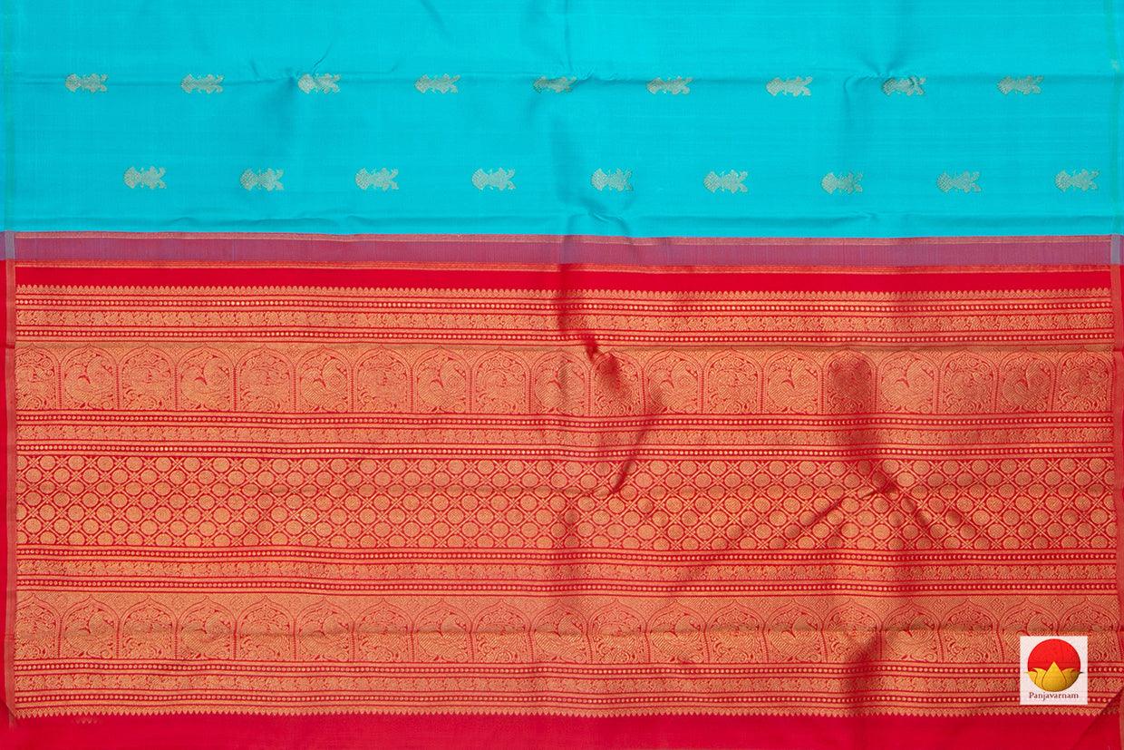 Ananda Blue Borderless Kanchipuram Silk Saree With Ganda Berunda Motifs Handwoven Pure Silk Pure Zari For Wedding Wear PV GTA 36 - Silk Sari - Panjavarnam PV GTA 36