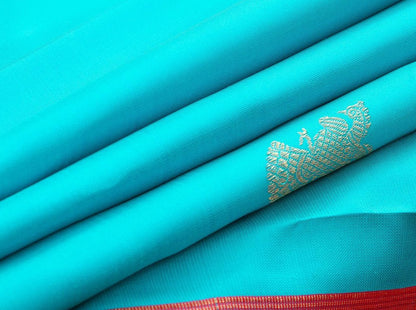 Ananda Blue Borderless Kanchipuram Silk Saree With Ganda Berunda Motifs Handwoven Pure Silk Pure Zari For Wedding Wear PV GTA 36 - Silk Sari - Panjavarnam PV GTA 36