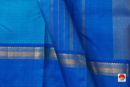 Ananda Blue Kanchipuram Silk Saree With Rettai Pettu Border Handwoven Pure Silk Pure Zari For Wedding Wear PV NYC 937 - Silk Sari - Panjavarnam