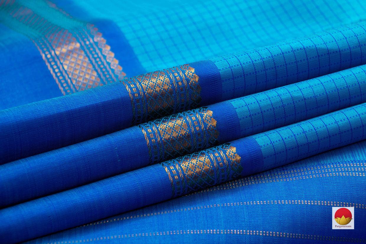 Ananda Blue Kanchipuram Silk Saree With Rettai Pettu Border Handwoven Pure Silk Pure Zari For Wedding Wear PV NYC 937 - Silk Sari - Panjavarnam