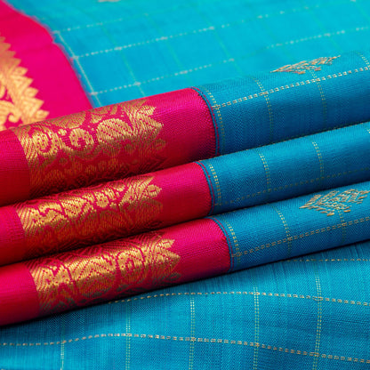 Anandha Blue And Pink Kanchipuram Silk Saree With Medium Border Handwoven Pure Silk For Wedding Wear PV NYC 1212 - Silk Sari - Panjavarnam PV NYC 1212