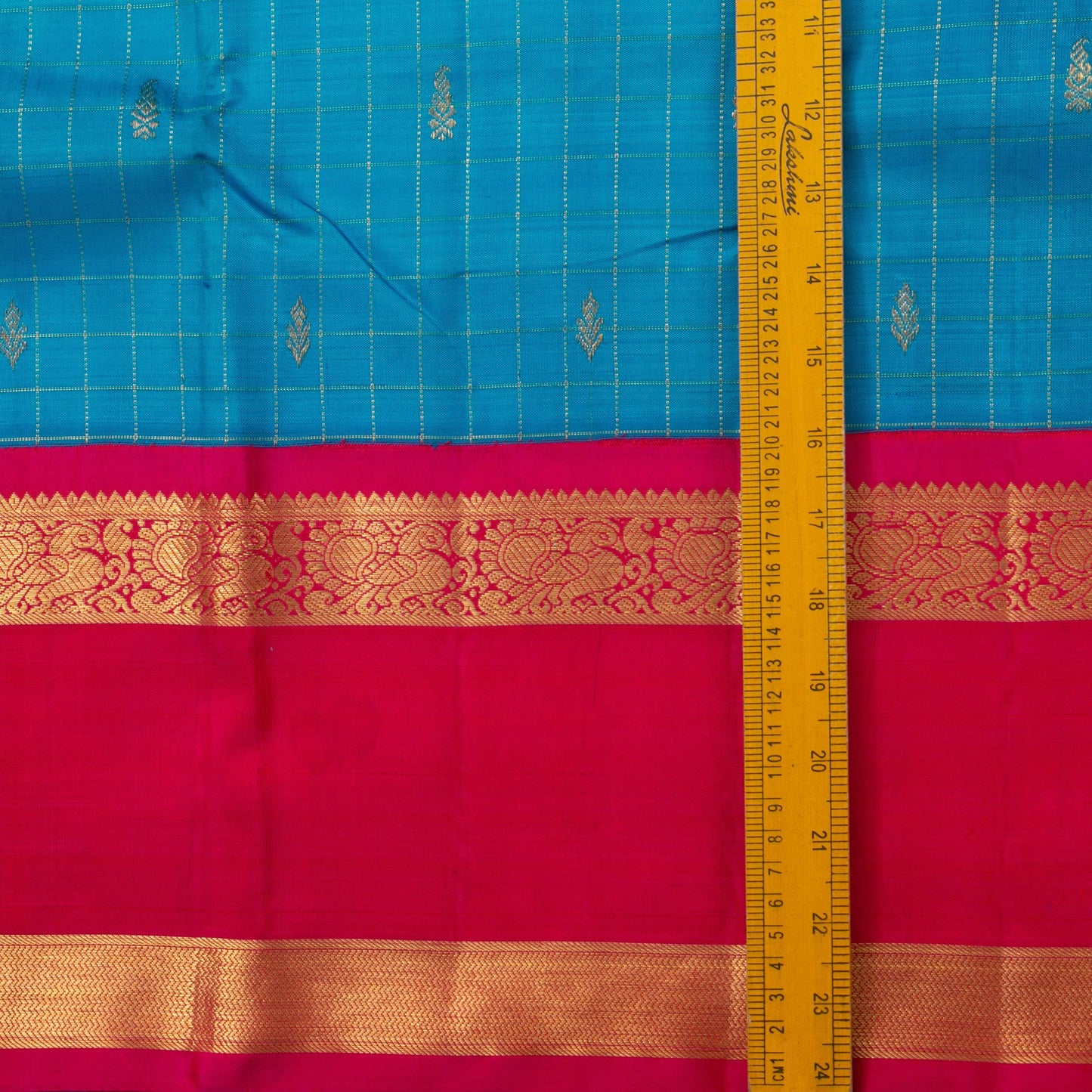 Anandha Blue And Pink Kanchipuram Silk Saree With Medium Border Handwoven Pure Silk For Wedding Wear PV NYC 1212 - Silk Sari - Panjavarnam PV NYC 1212