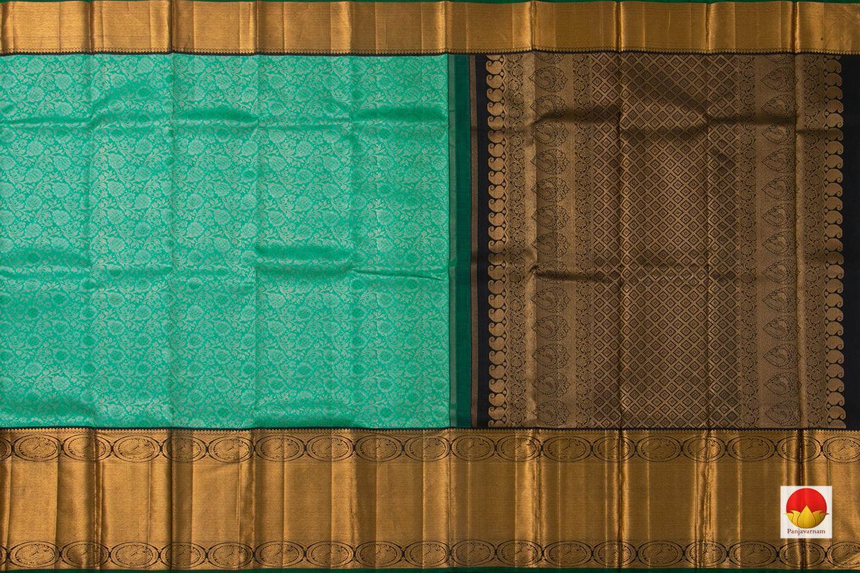 Aqua Green And Black Kanchipuram Silk Saree Handwoven Pure Silk Pure Zari For Wedding Wear PV NYC 739 - Silk Sari - Panjavarnam PV NYC 739