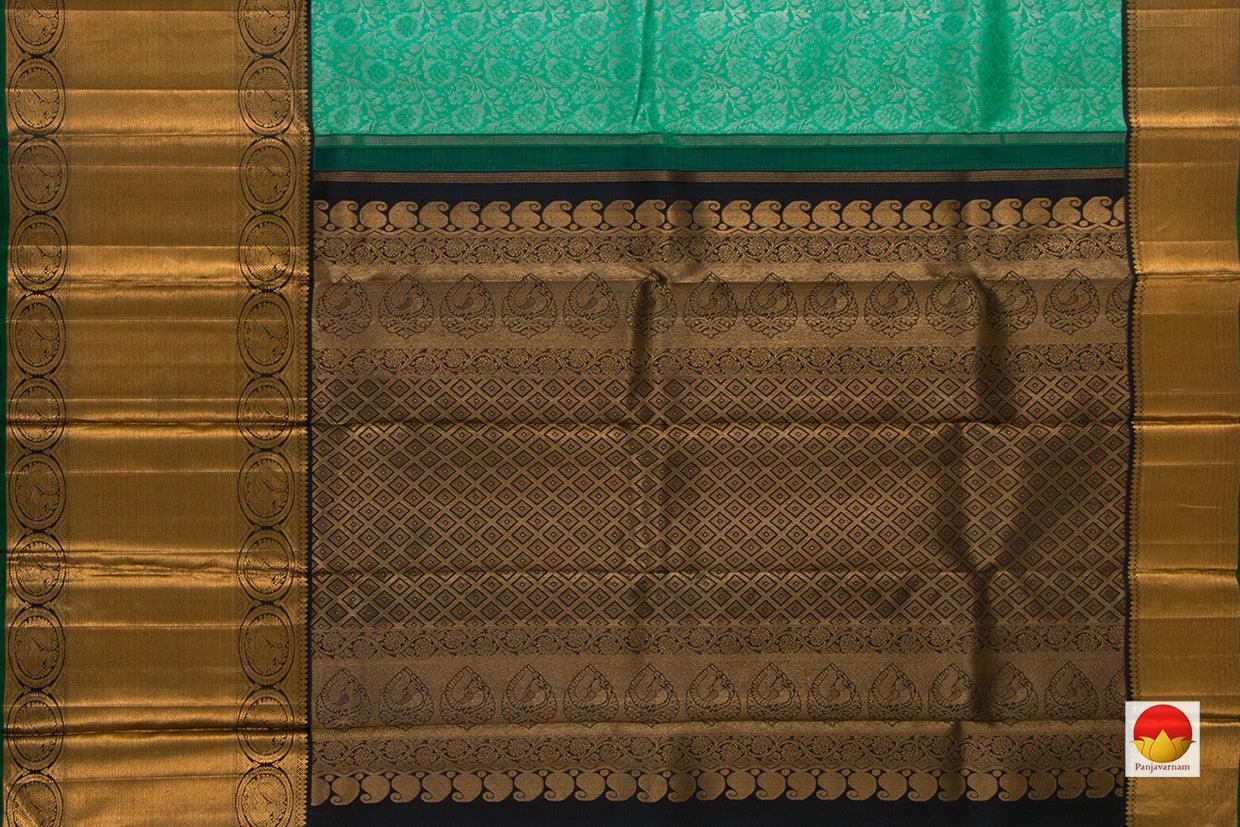 Aqua Green And Black Kanchipuram Silk Saree Handwoven Pure Silk Pure Zari For Wedding Wear PV NYC 739 - Silk Sari - Panjavarnam PV NYC 739