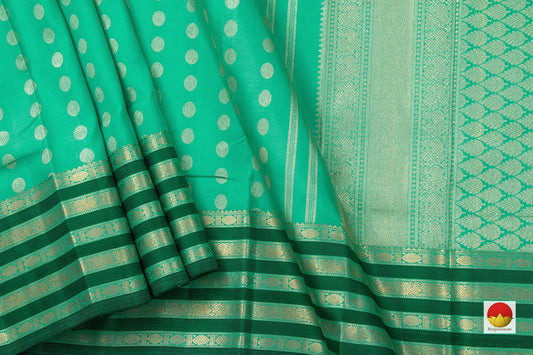 Aqua Green Kanchipuram Silk Saree Handwoven Pure Silk Pure Zari For Wedding Wear PV NYC 709 - Silk Sari - Panjavarnam