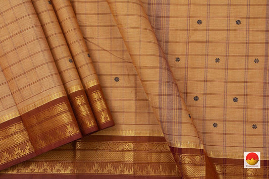 Beige And Brown Chettinad Cotton Saree For Casual Wear PV SK CC 117 - Cotton Saree - Panjavarnam