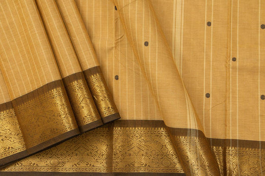 Beige And Brown Kanchi Cotton Saree With Butta For Office Wear PV NYC KC 1075 - Cotton Saree - Panjavarnam
