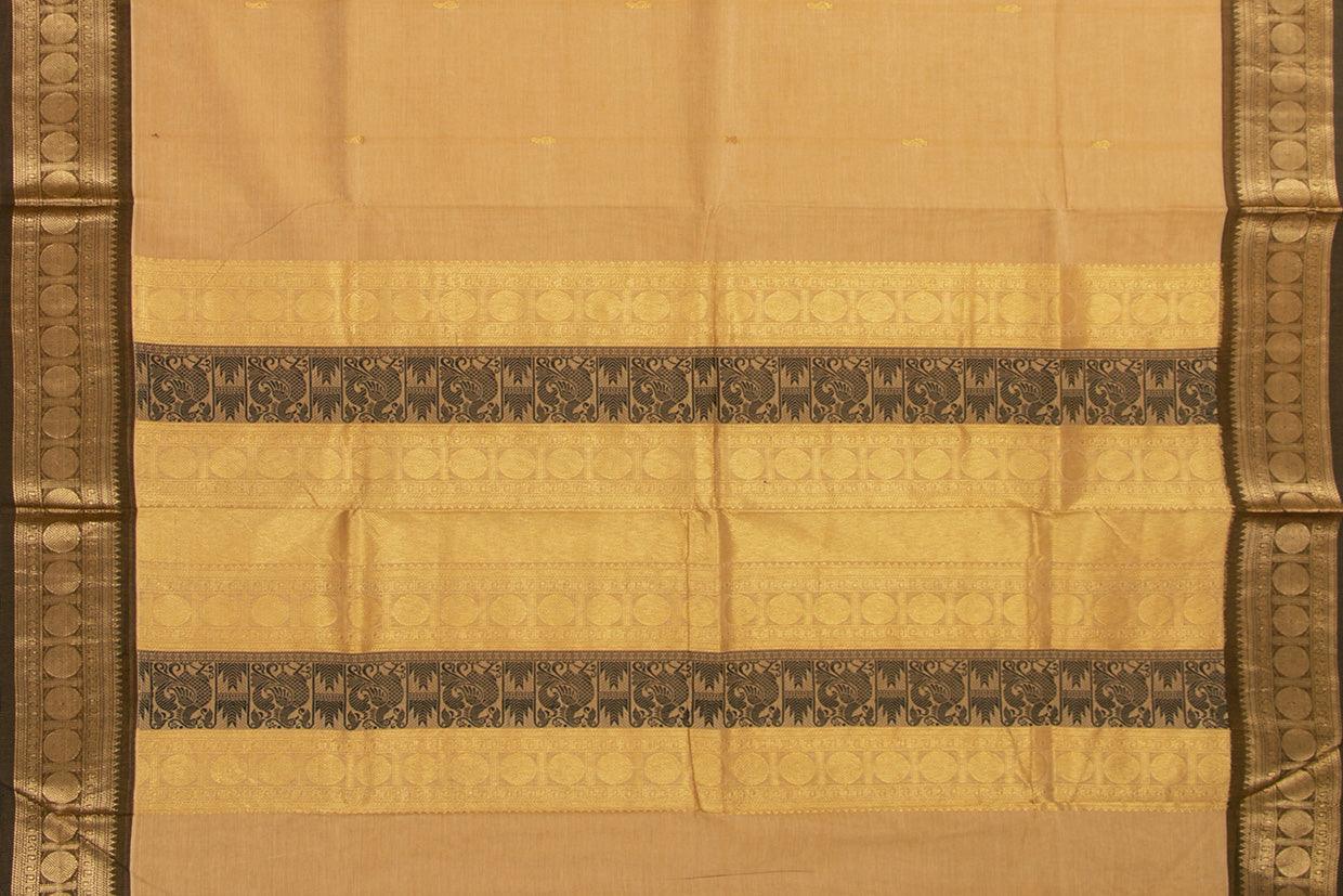 Beige And Brown Kanchi Cotton Saree With Silk Thread Border For Office Wear PV NYC KC 1056 - Cotton Saree - Panjavarnam