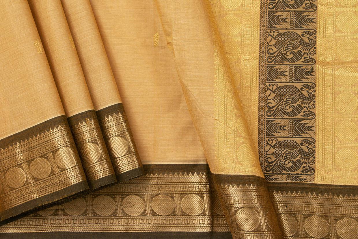 Beige And Brown Kanchi Cotton Saree With Silk Thread Border For Office Wear PV NYC KC 1056 - Cotton Saree - Panjavarnam PV NYC KC 1056