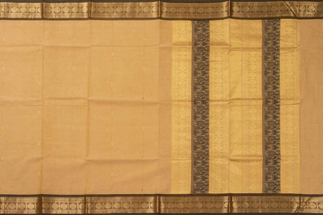 Beige And Brown Kanchi Cotton Saree With Silk Thread Border For Office Wear PV NYC KC 1056 - Cotton Saree - Panjavarnam PV NYC KC 1056