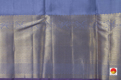 Beige And Gold Kanchipuram Silk Saree With Blue And Gold Border Handwoven Pure Silk Pure Zari For Bridal Wear PV NYC 948 - Silk Sari - Panjavarnam