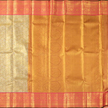 Beige And Pink Kanjivaram Tissue Silk Saree With Medium Border For Bridal Wear PV NYC 1150 - Silk Sari - Panjavarnam PV NYC 1150