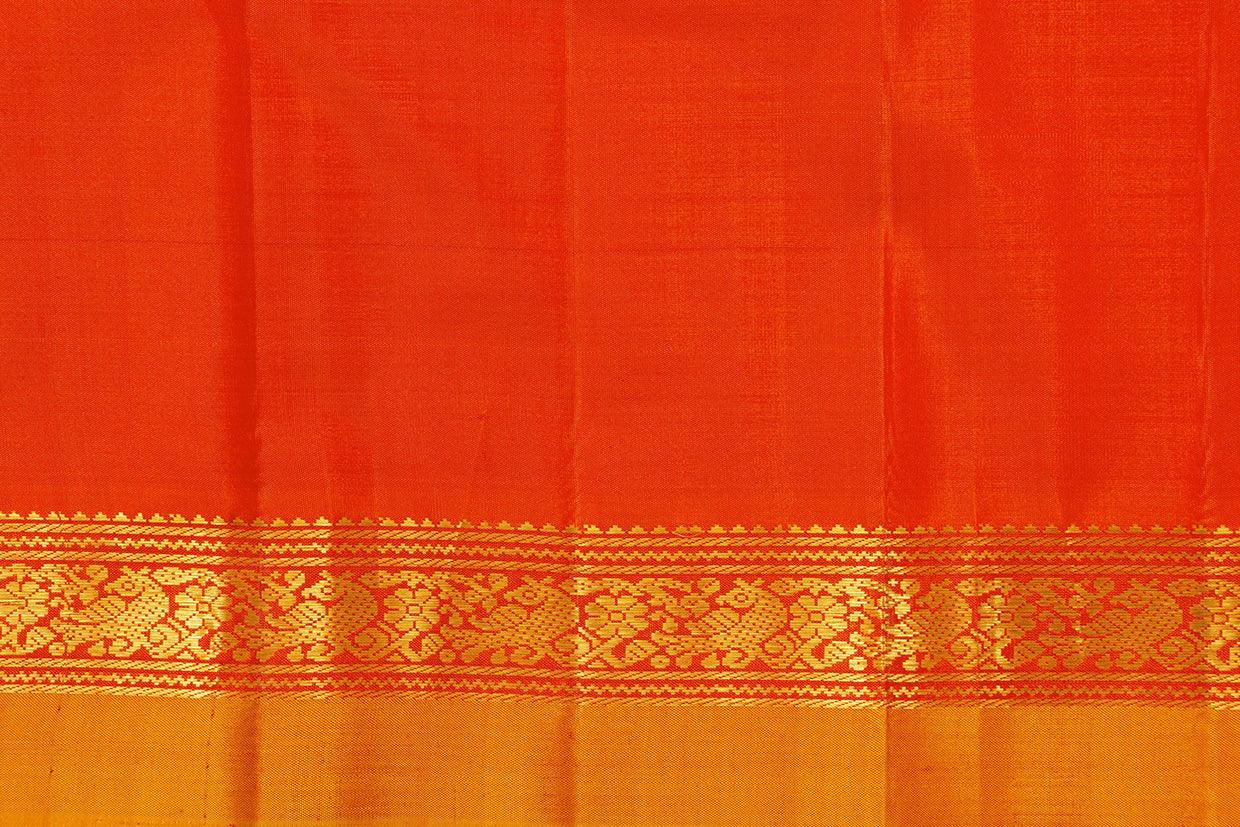 Beige And Red Kanchipuram Silk Saree With Medium Border Handwoven Pure Silk For Festive Wear PV J 435 - Silk Sari - Panjavarnam PV J 435