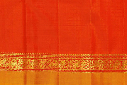 Beige And Red Kanchipuram Silk Saree With Medium Border Handwoven Pure Silk For Festive Wear PV J 435 - Silk Sari - Panjavarnam PV J 435